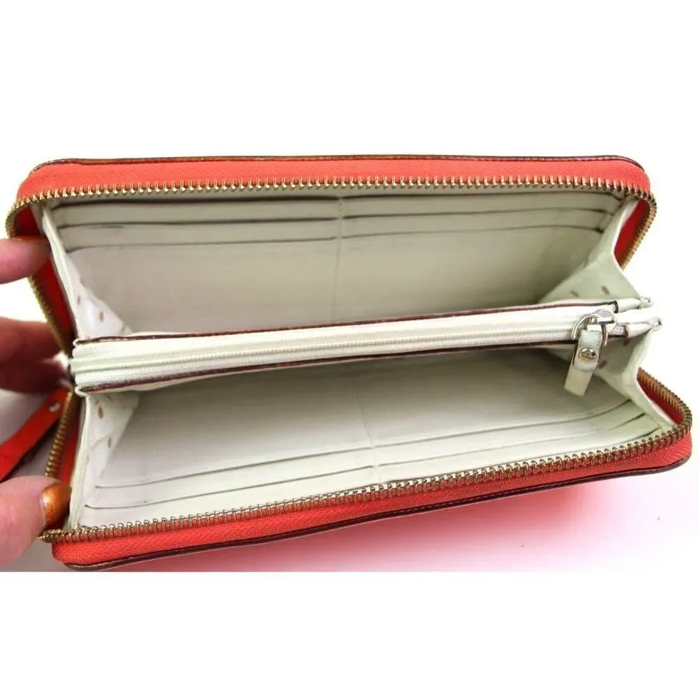 kate spade new york RED GENUINE LEATHER LOGO ZIP AROUND ID CARD WALLET CLUTCH